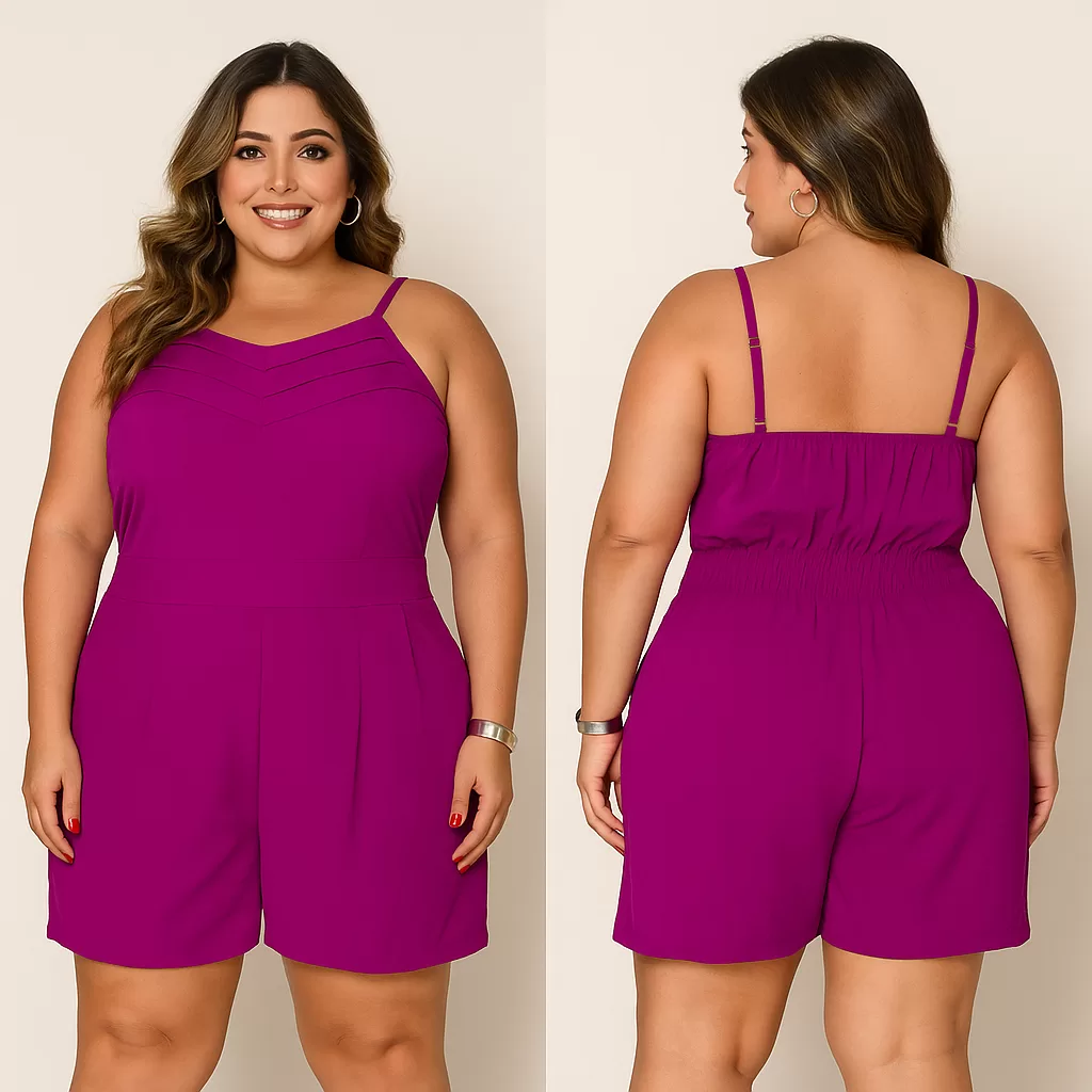 Macaquinho Feminino Plus Size E Mid Size Alça Regulável  Leve Zero Tranparência M G GG G1 G2 G3 G4