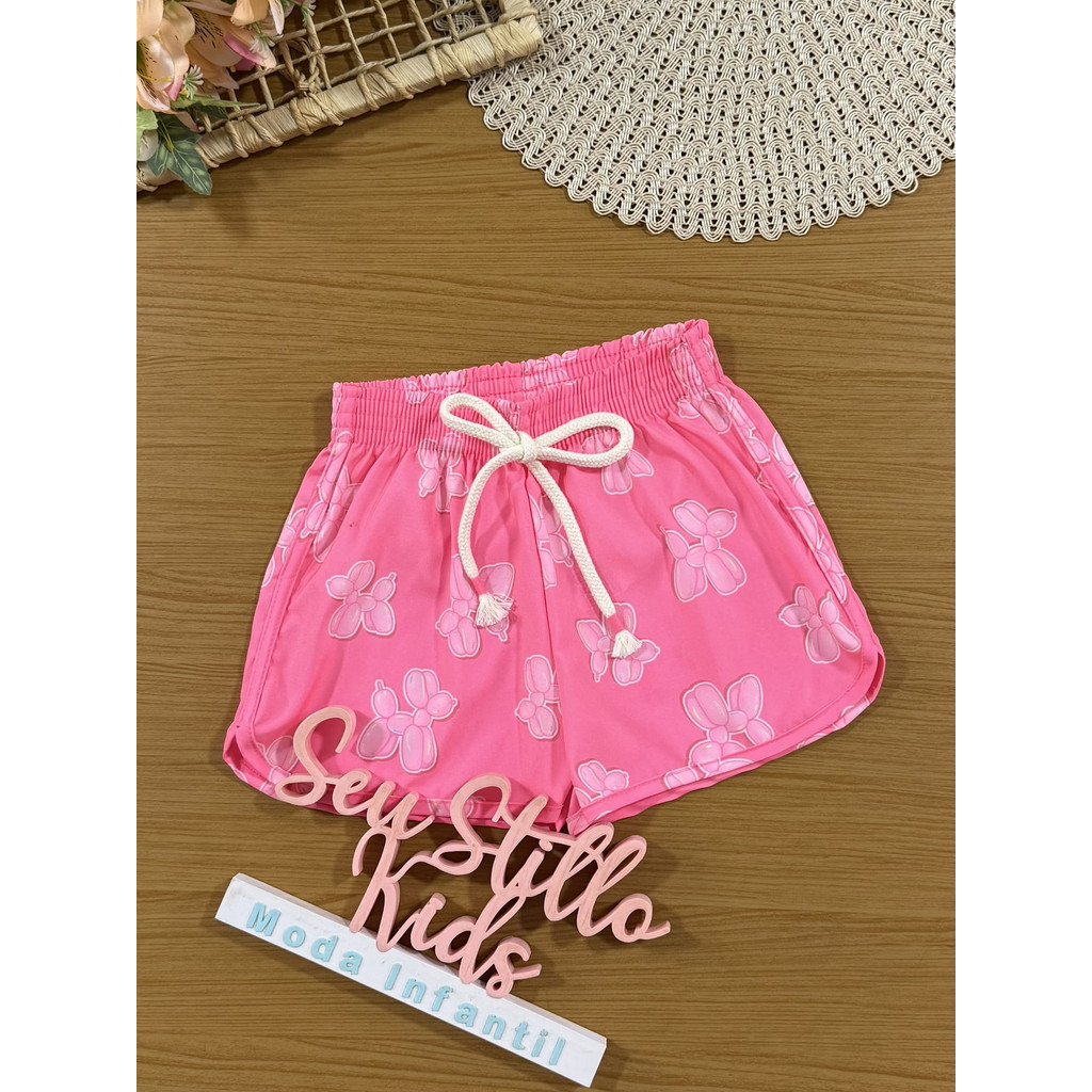Shorts Infantil Cinti Verão Rosa Bexiga
