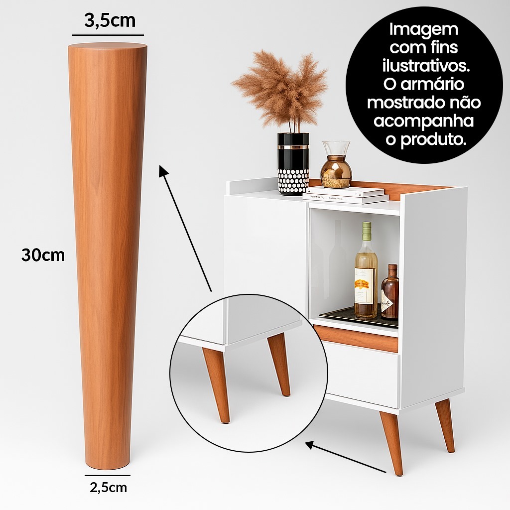 Kit 4 Pés + Kit De Montagem 30 Centímetros Armário Mesa Puff Cadeira Resistente Suporta 25kg