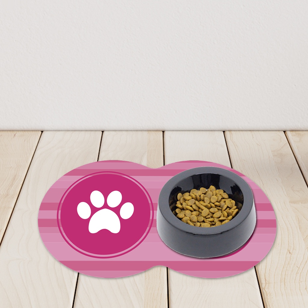 Tapete Pet Oval Comedouro para Cachorro e Gato Patinha Rosa Antiderrapante Dcorô