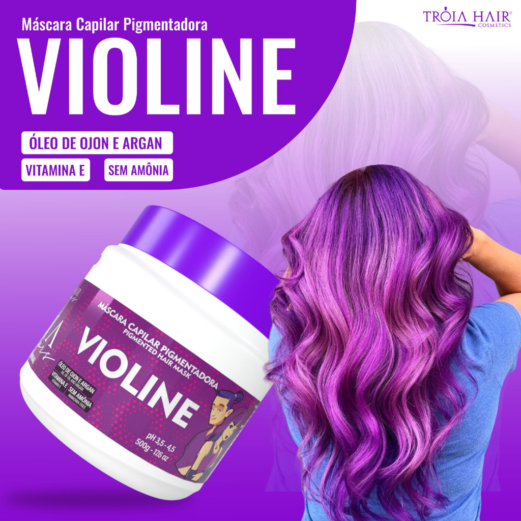 Máscara Capilar Pigmentadora Troia Colors Violine  500g Cor fantasia – Troia Hair