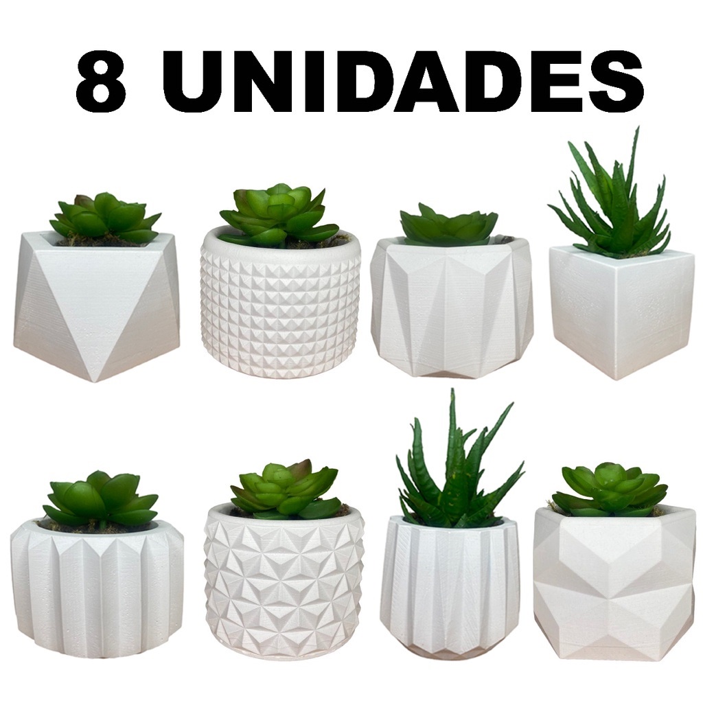 Kit 8 Unidades Vaso Decorativo de Gesso Texturizado Para Suculentas, Cactus e Plantas Artificiais ou