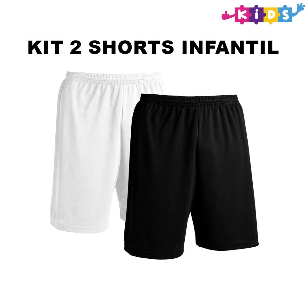 Kit 2 Bermudas Infantil – Calção Shorts De Futebol em Poliéster – Liso