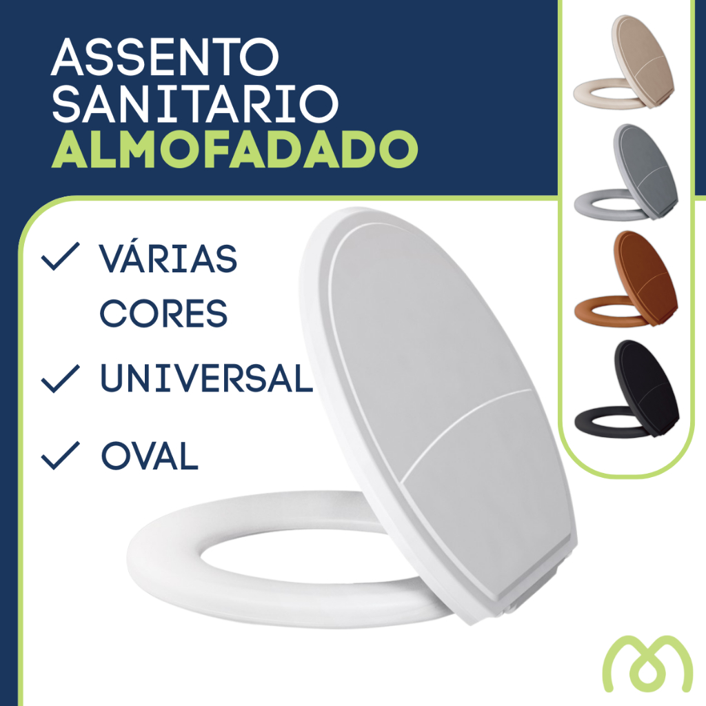 Tampa de Vaso Sanitário Almofadada Oval Assento Confortável Várias Cores Metasul 6LPF 1.6GPF