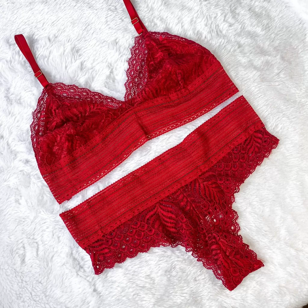 Conjunto Lingerie Sem Bojo Calcinha e Sutiã de Renda Sexy Moda Íntima