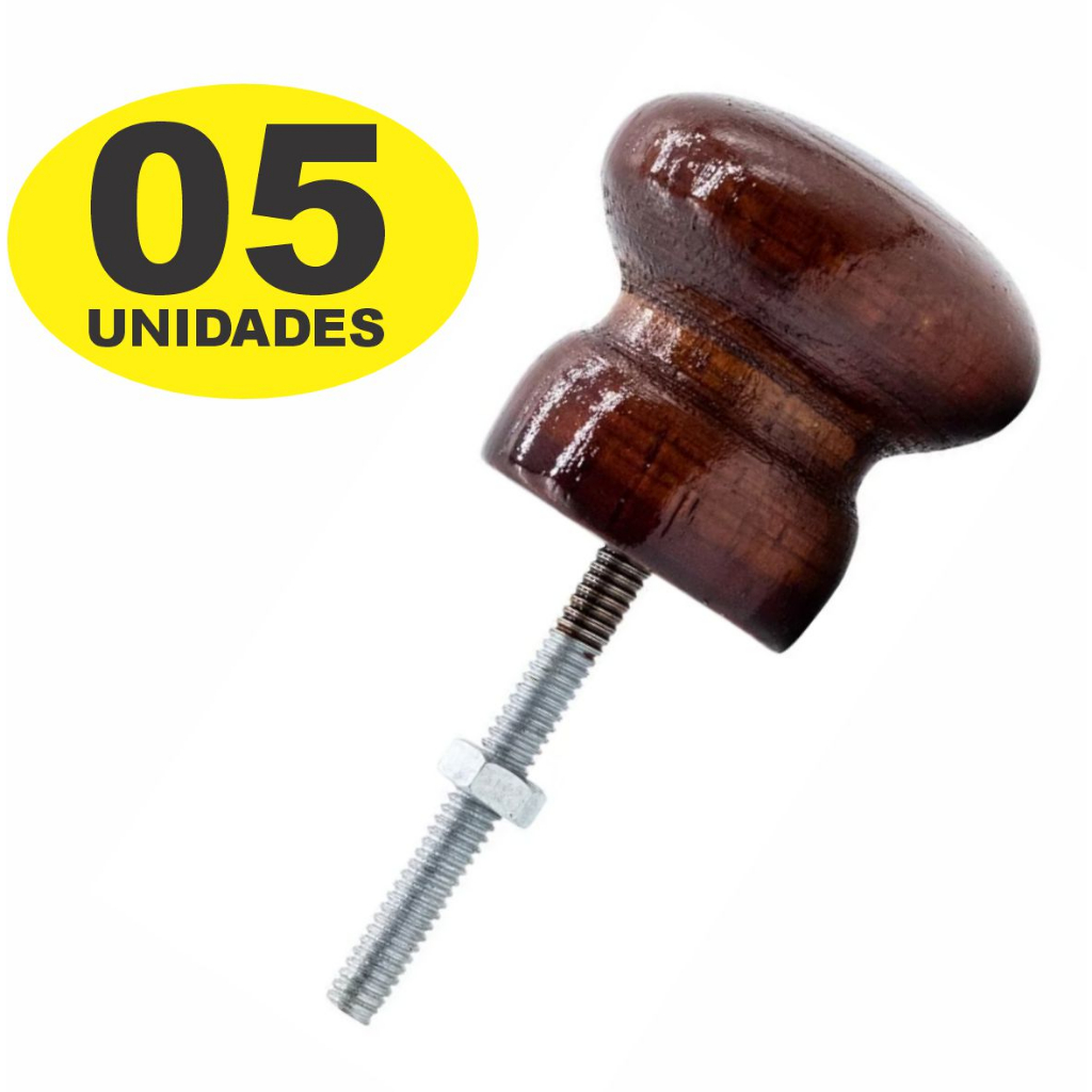 Kit 05 Puxador Armário Guarda Roupa Gaveta Madeira Mogno