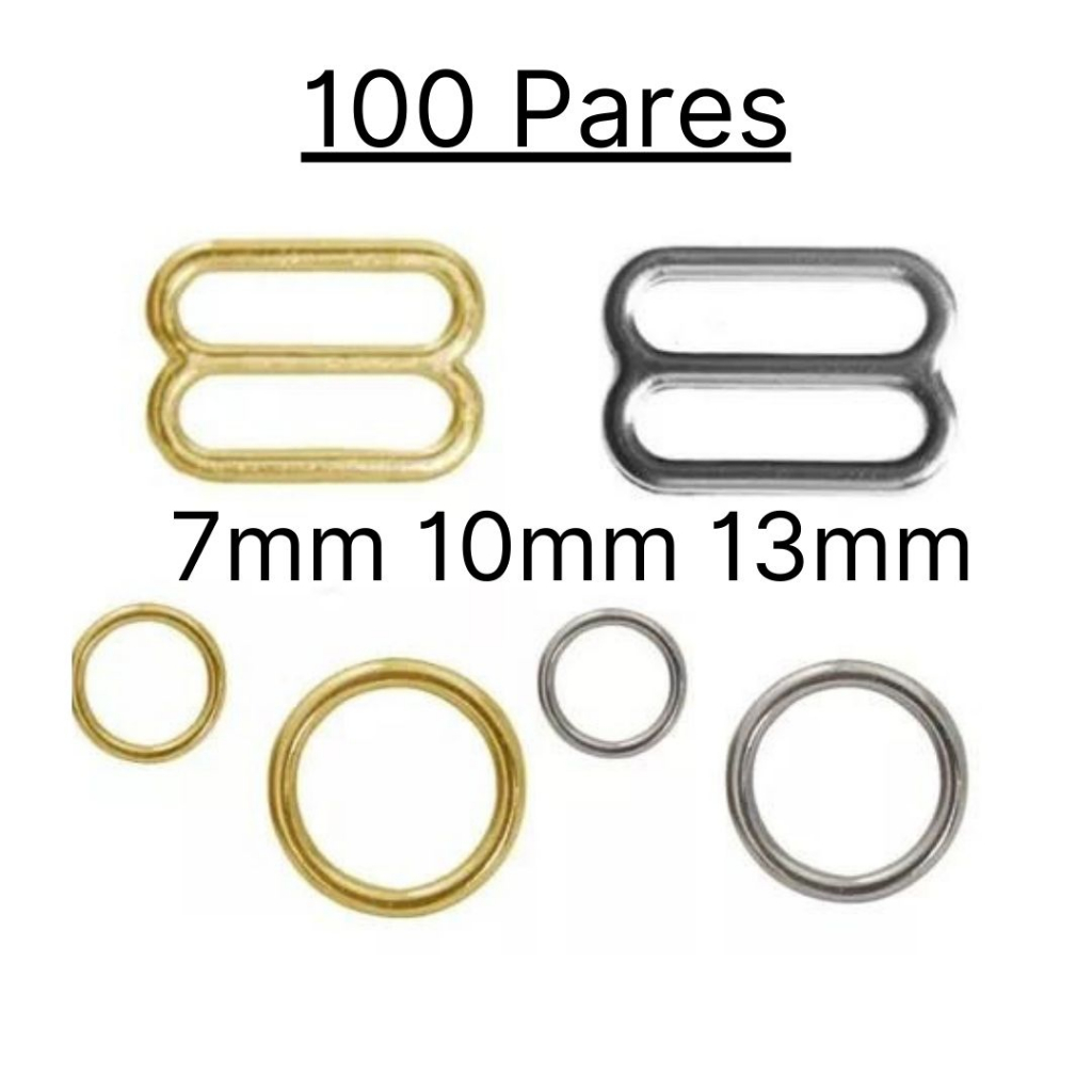 100 Pares de argola e regulador de metal para alças de sutiã