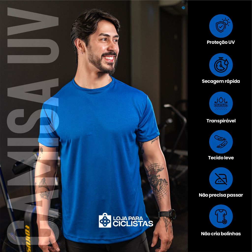 Camisa Masculina Proteção Solar UV Camiseta Térmica Manga Curta
