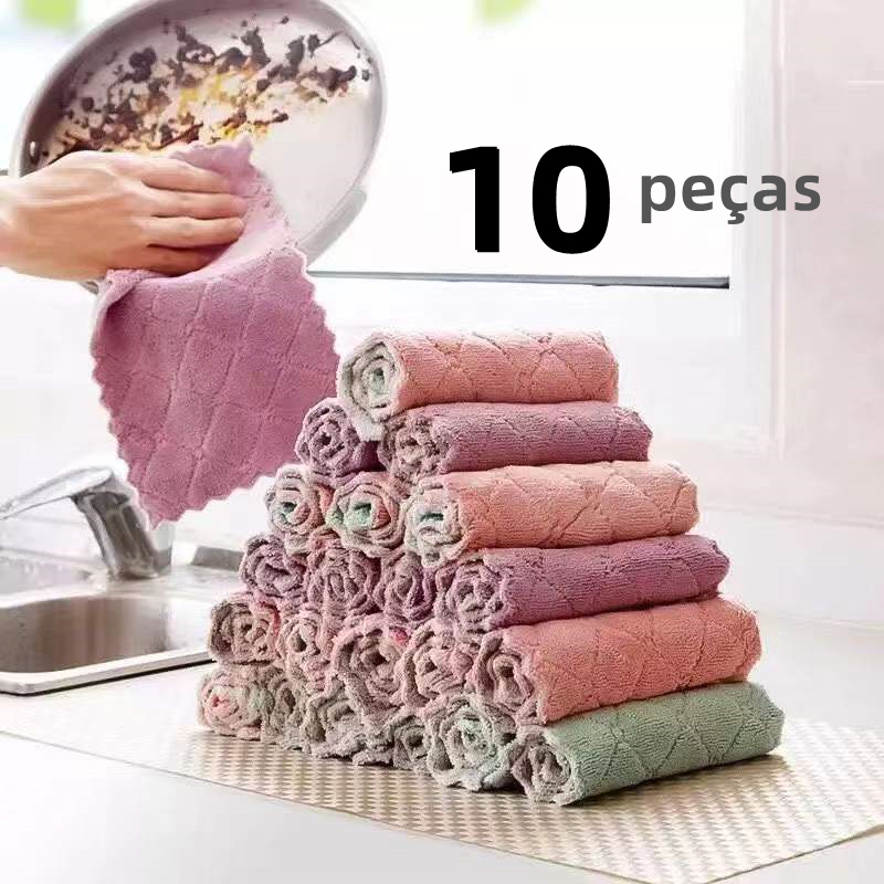 Kit 10 Pano De Prato, Pano De Limpeza De Cozinha Microfibra Para Limpar O Pia Anti-Aderente