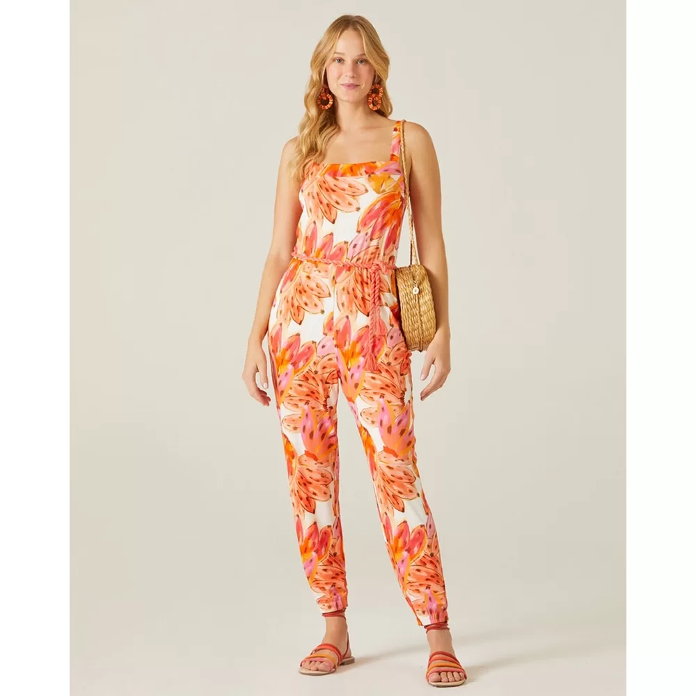 Macacão Feminino Frutas Com Cinto Em Viscose Stretch