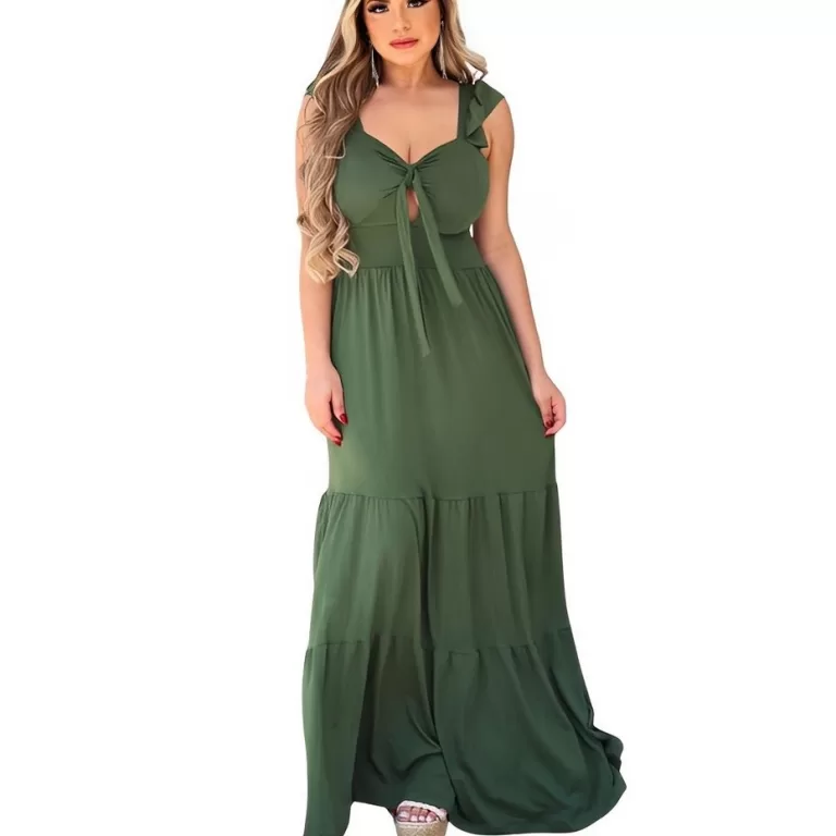 Vestido Longo Regata Amarração Frente Rodado boj