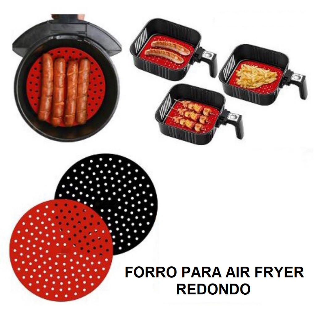 Forro Tapete em Silicone Para Air Fryer 19,5cm Fritadeira Elétrica Redondo Multiuso Universal Vermel