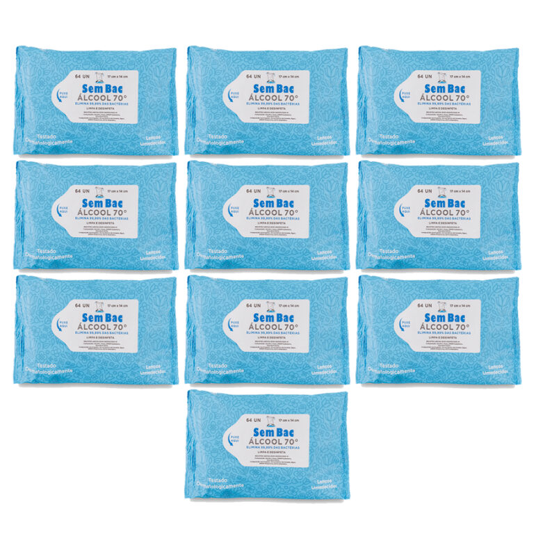 Kit com 10 pacotes Lenço Umedecido Alcool 70 SEMB