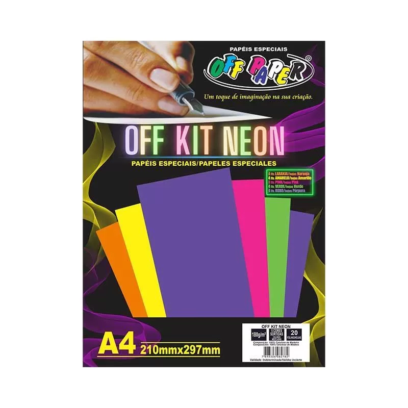 Papel Neon A4 c/20 Folhas Sortidas Offpaper Kit Neon 180g/m² c/5 Cores