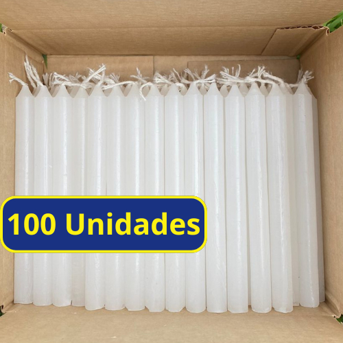 100 Velas Palito Branca Parafina Pura (13,5 cm X 1