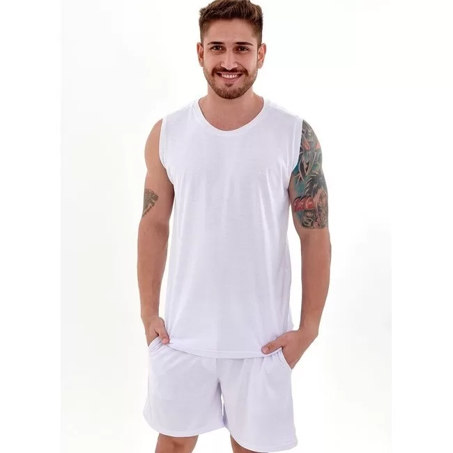 Pijama Masculino Branco Adulto Regata Machão em M