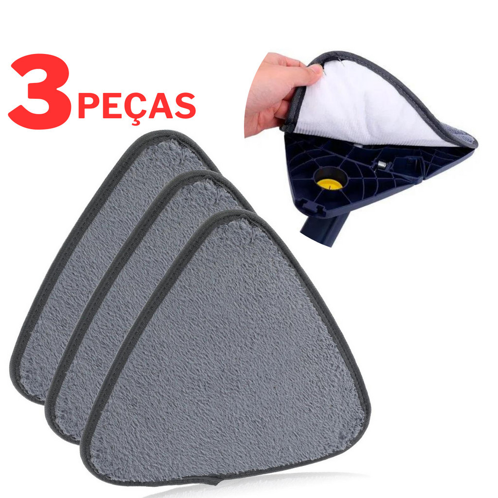 Refil Mop Triangular Lava e Seca Kit 3 Peças Microfibra Esfregão Triângulo vassoura magica reposição