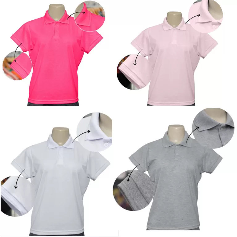 Camisa Polo Feminina 100% Poliester Branca/Mescla/