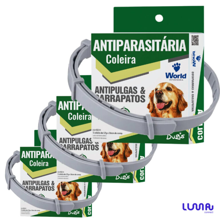 Kit 3 Coleiras Dugs Antipulgas e Carrapatos p/Cãe