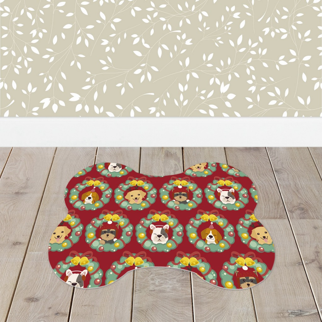 NATAL: TAPETE PARA CACHORRO CÃO E GATO PET COMEDOURO OSSINHO 47X33