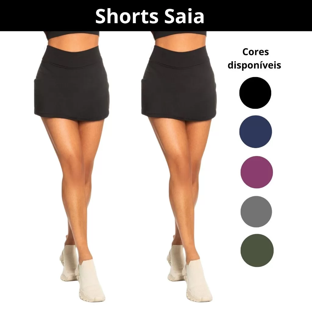 KIT COM 2 SHORT SAIA BÁSICO FEMININO ACADEMIA SECAGEM RÁPIDA 90522-K2-C2