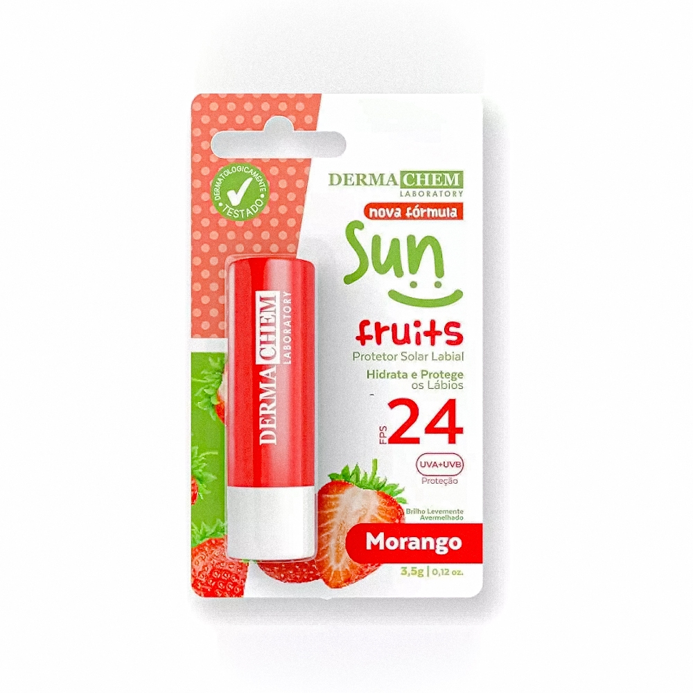 Protetor Solar Labial Morango FPS 24 3,5g Dermachem