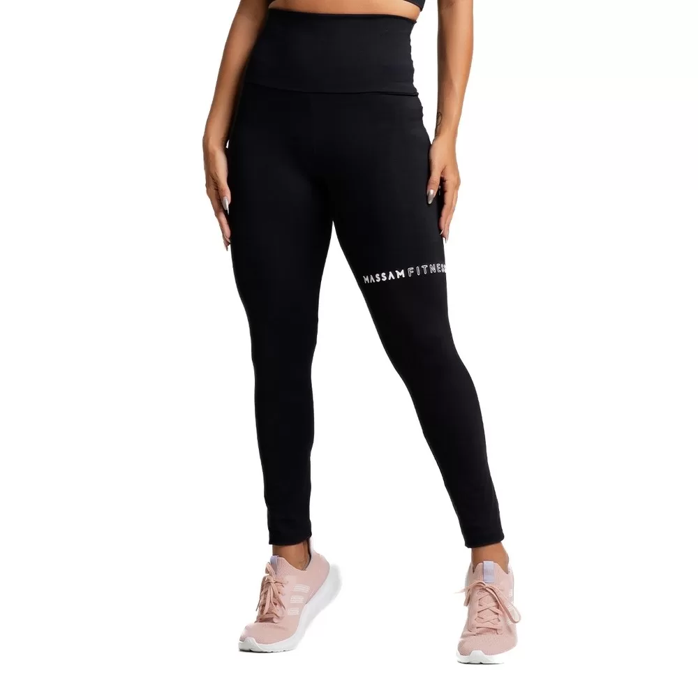 Legging Feminina Poliamida Cintura Alta Silk Massam Fitness Preta