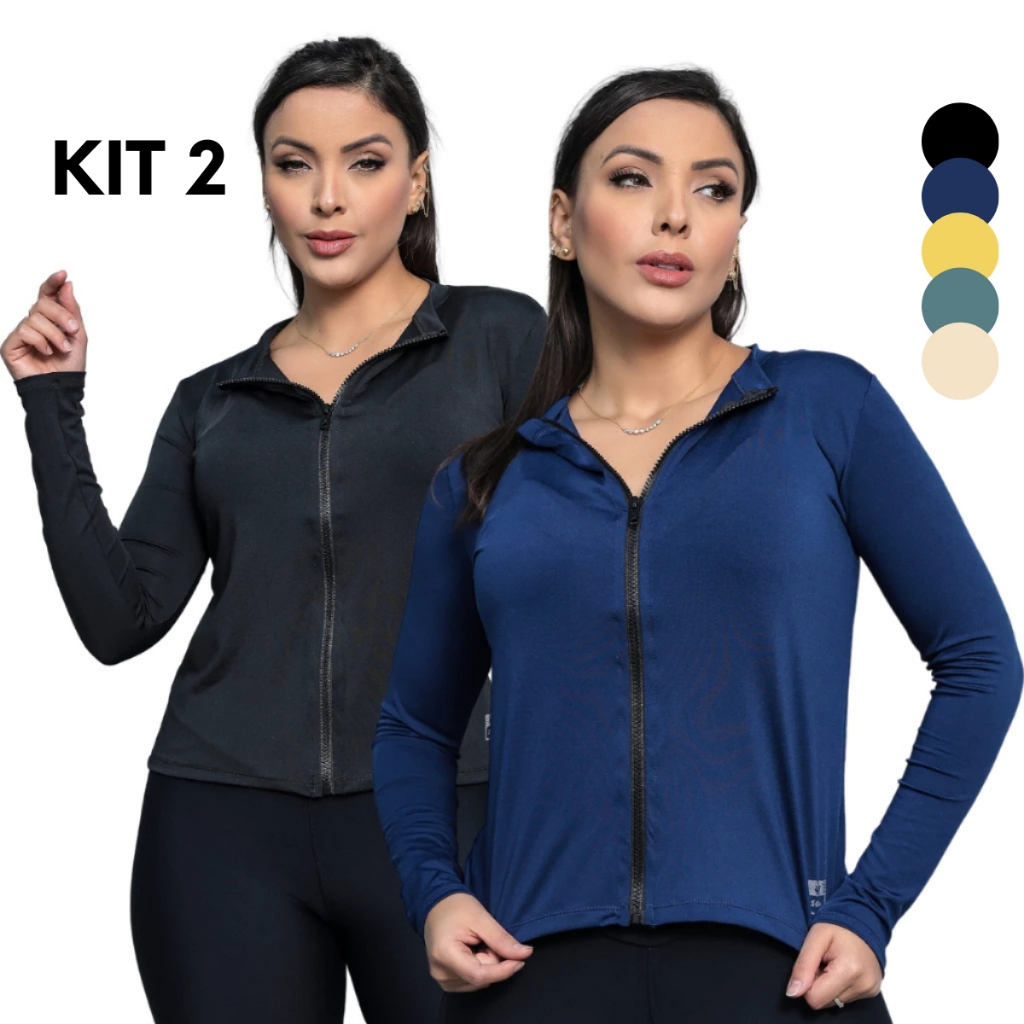 Kit 2 Casaco Blusa Treino Proteção Solar Uv Academia Ziper
