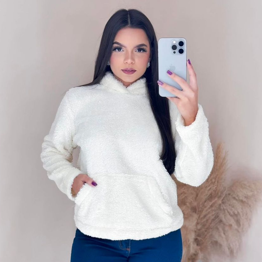 Casaco Teddy Blusa De Pelinho Inverno Canguru Peludo Sherpa Frio
