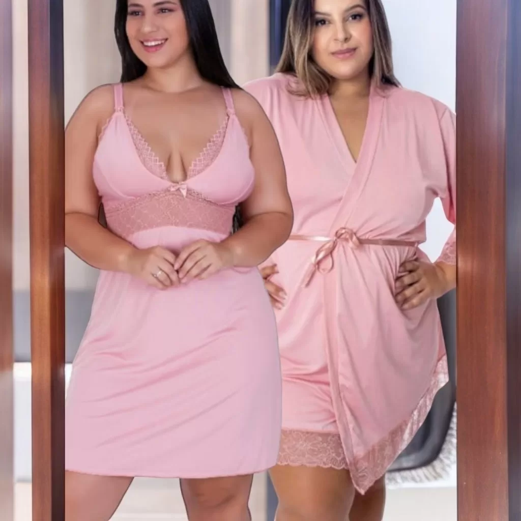 Kit amamentação Camisola Plus Size e Robe Plus Size 50 52 54 Lingerie plus