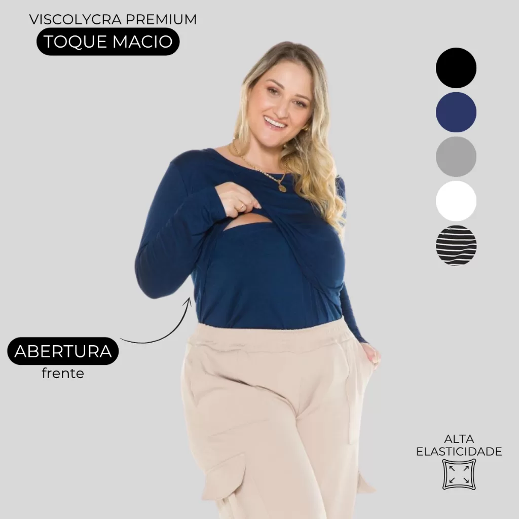 Blusa Amamentação Manga Longa Plus Size 1182-A
