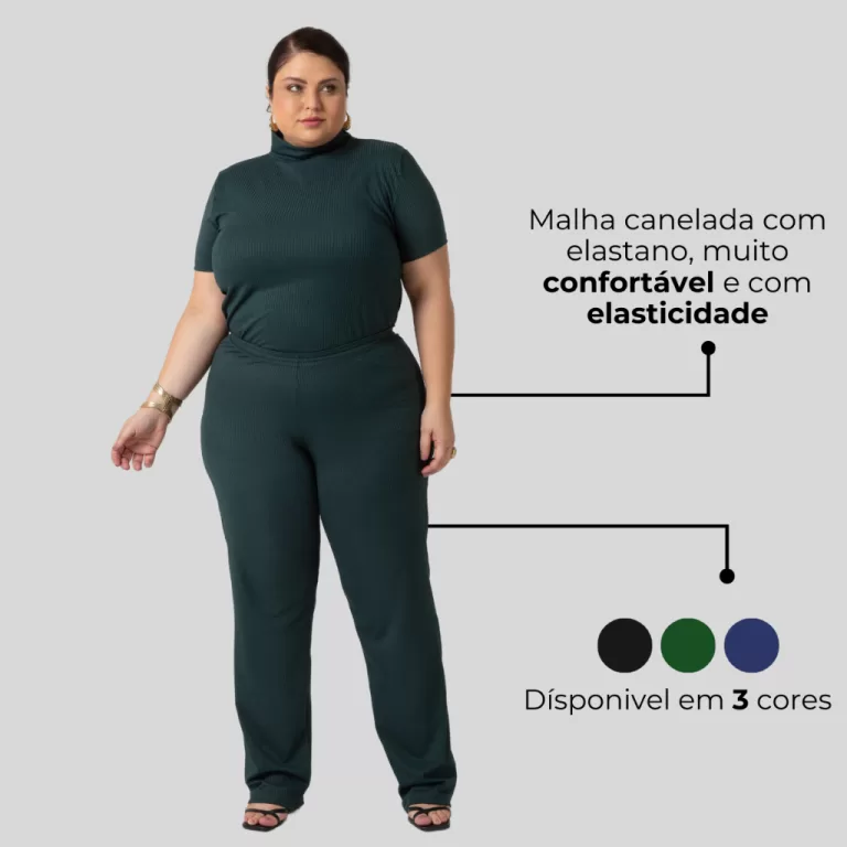 Calça Plus Size Feminina Canelada Casual Elegante