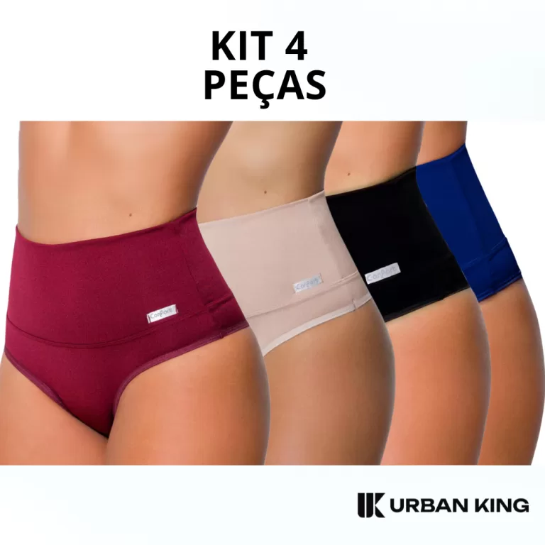 Kit 4 Calcinha Cinta Modeladora Cós Alto Compreen