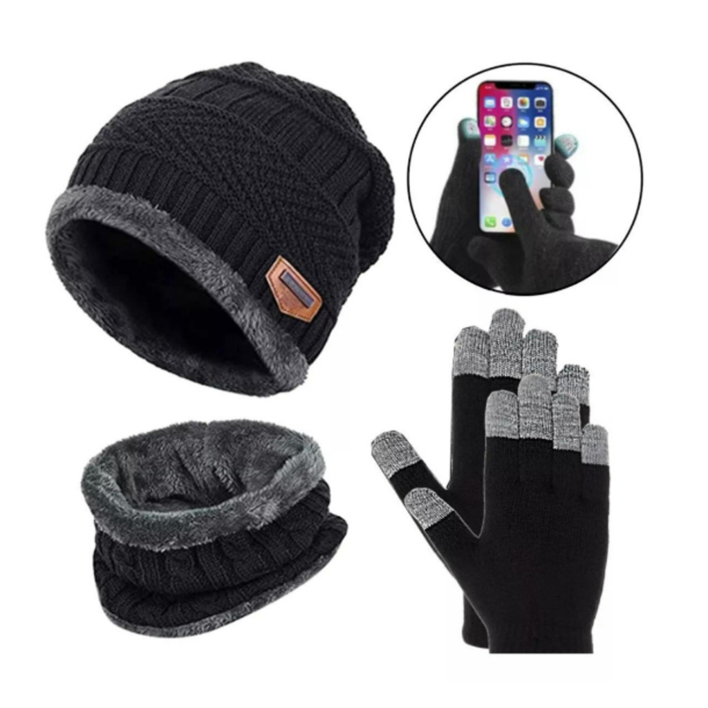 Kit Inverno Touca de Frio + Gola Forrada+ Luva – Masculina e Feminina Cachecol Echarpe