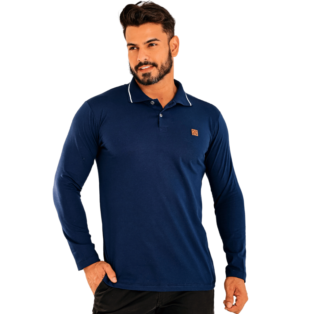 Camiseta Masculina Manga Comprida Com Gola Top Malha 100% Algodão Tamanho Plus Size Tipo Polo