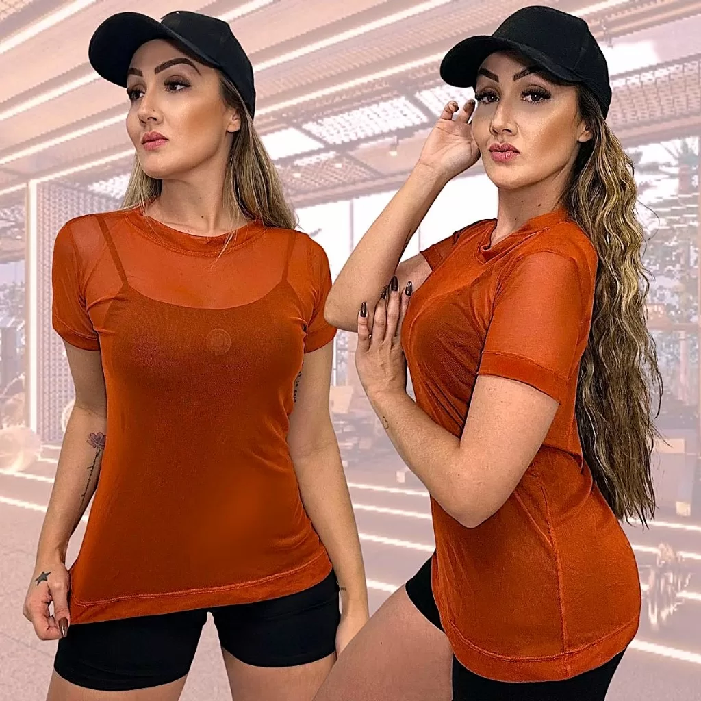 Blusa Do Brasil Feminina Tule Transparente Fitness Camiseta Copa Do Mundo