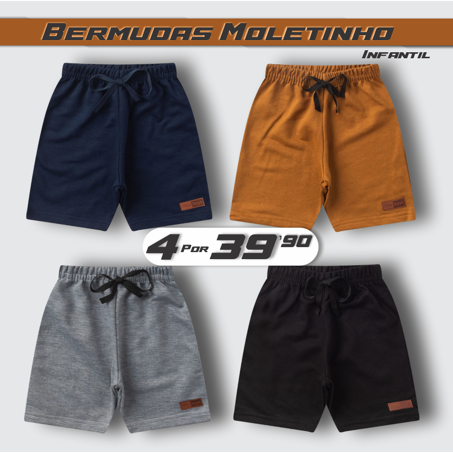 Kit C/ 4 Bermudas Para Menino Moletinho de Algodão Kit Sortido Com 4 Cores Variadas – Black Friday