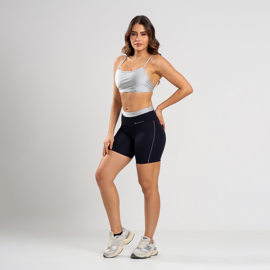 Conjunto Fitness Short com detalhe em Vivo Prata e Top Prata Frente Unica