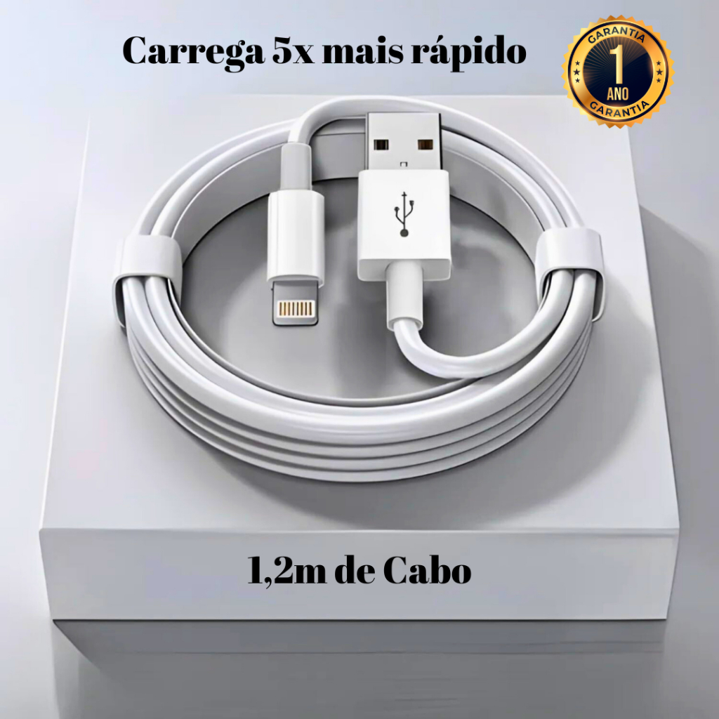 Cabo Lightning Para Iphone 7 ao 14 Pro Max 1.2M 30W Danx  Carregamento Rápido e Garantia de 1 Ano