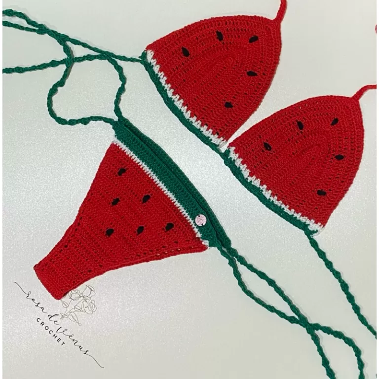 Biquíni cortininha melância de crochê adulto | 