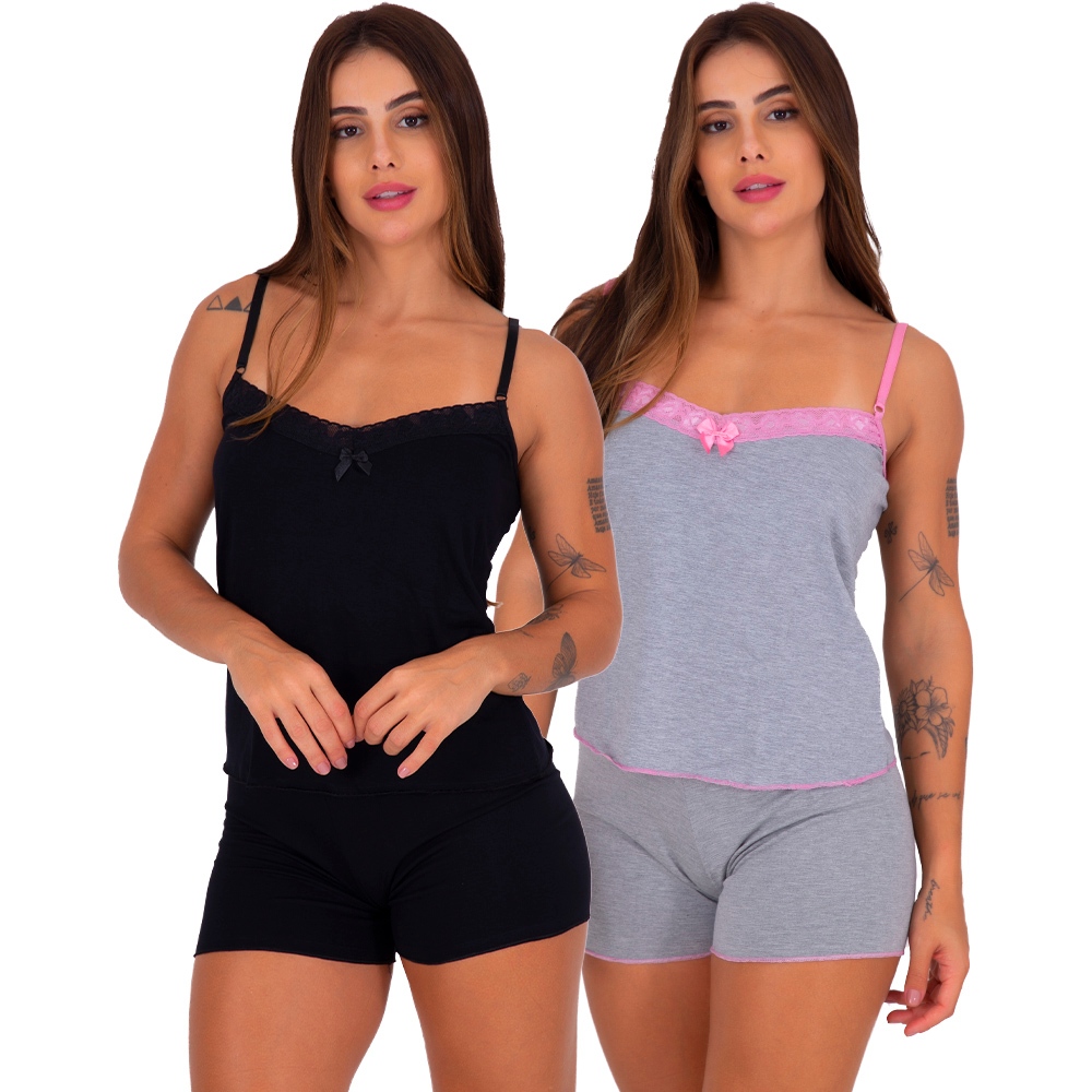 Pijama Baby Doll Viscose Soltinho Moda Íntima Lingerie KIT 2