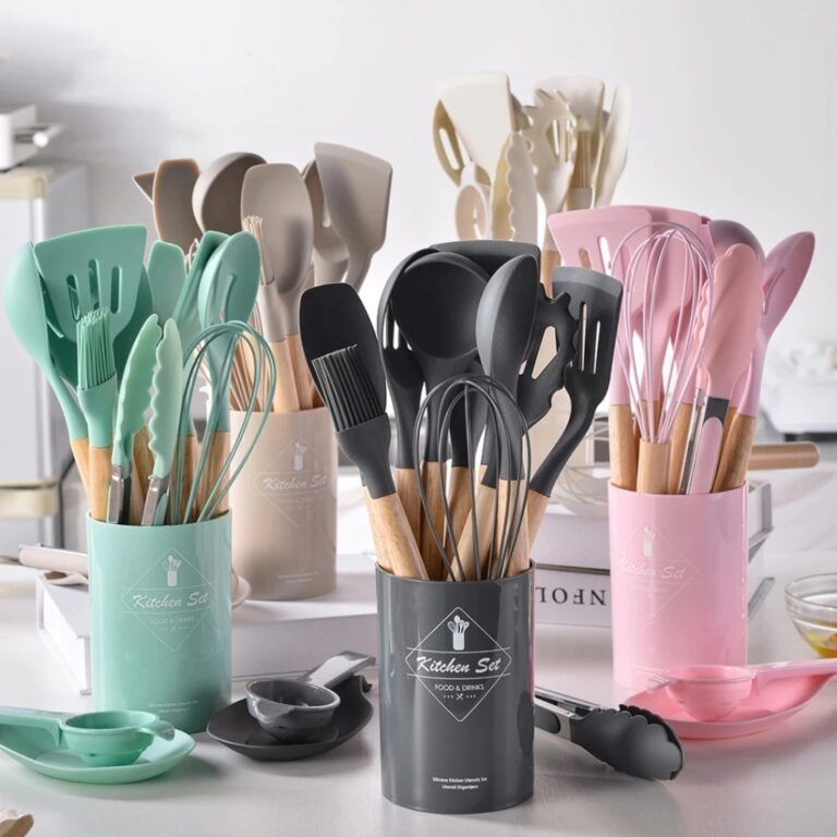 KIT de Utensílios Para Cozinha em Silicone e Bamb