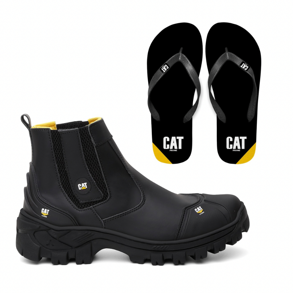 BOTINA DE SEGURANÇA EM COURO COM C.A 47751 + CHINELO BASIC PRETO