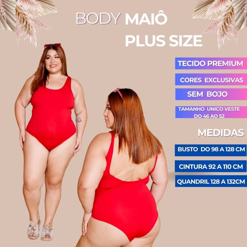 FEM Store Body Bori Plus Size Vermelha Regata sem Fechos