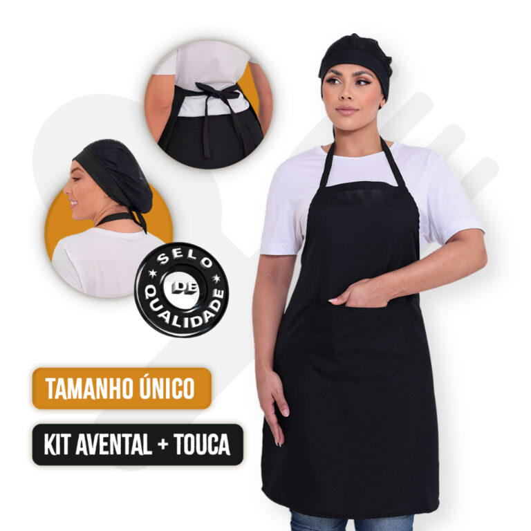 Kit Com Avental e Touca Redinha Lavável Uniforme 