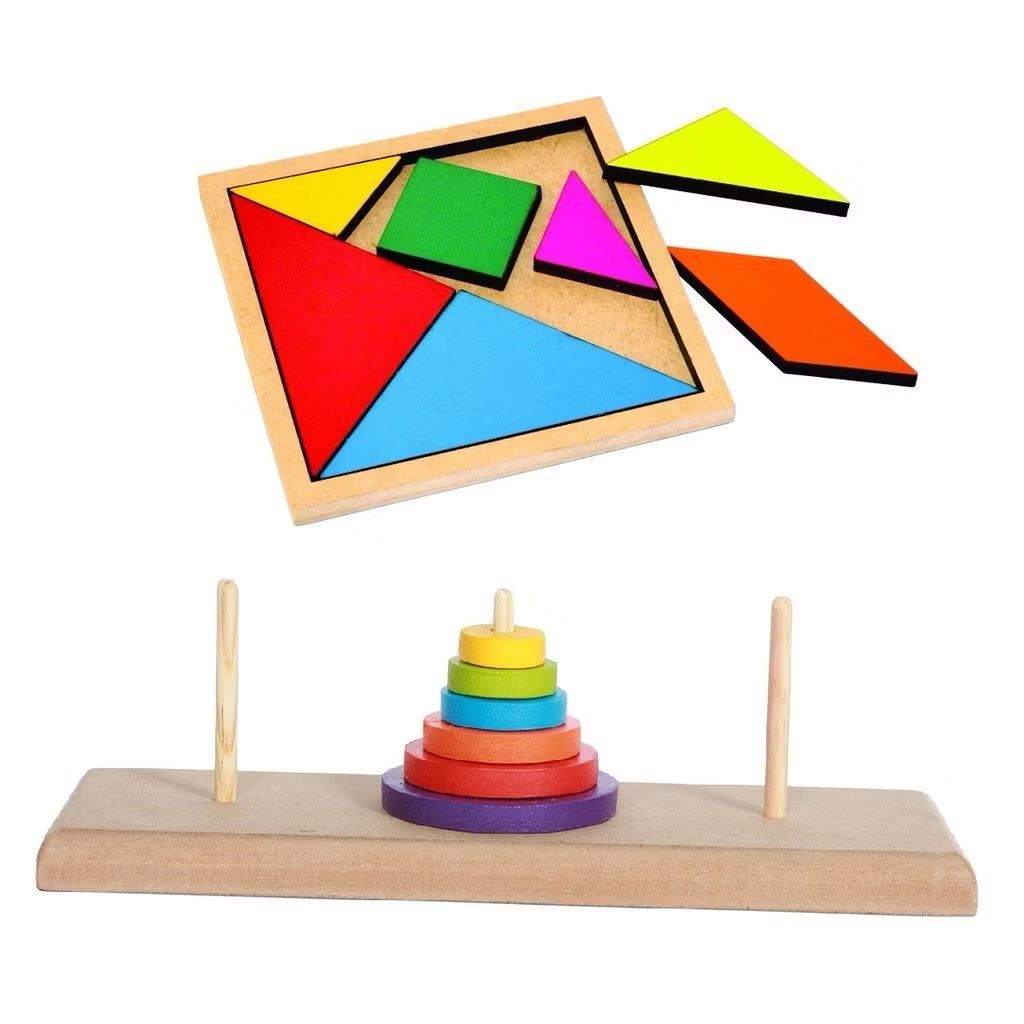 Torre de Hanói + Tangram Montessori Educativo TEA Autismo TDAH Coordenação Motora Pedagógico MDF EVA