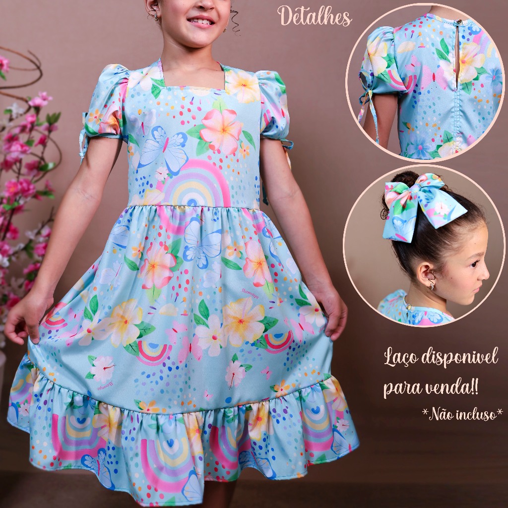Vestido Infantil Menina Luxo Estampado Bloguerinha Jardim Colorido Festa Lançamento Envio Rápido 4 a