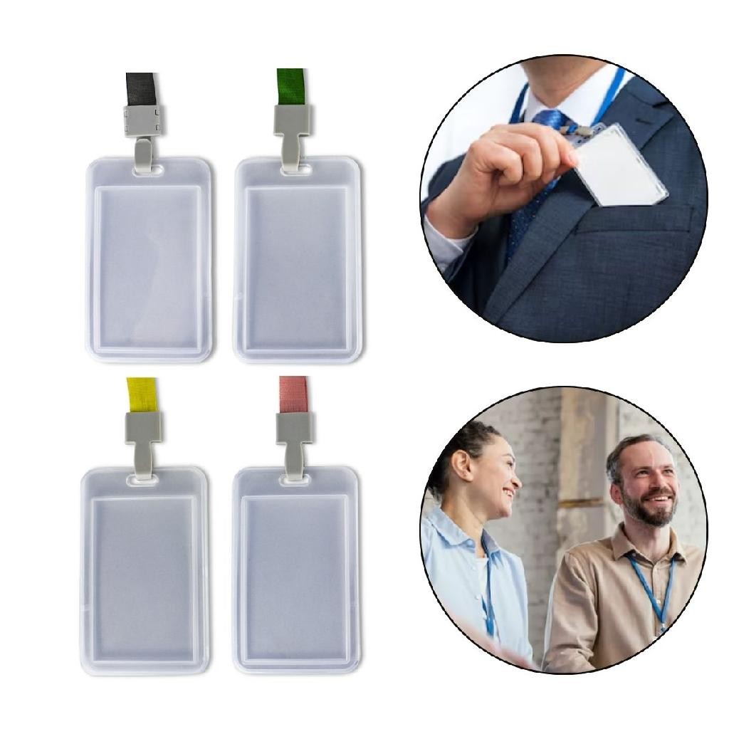 Kit 4 Porta Crachá Cartão Transparente Cordão Cores Sortidas Cartão Ônibus Identificação Escolar Emp