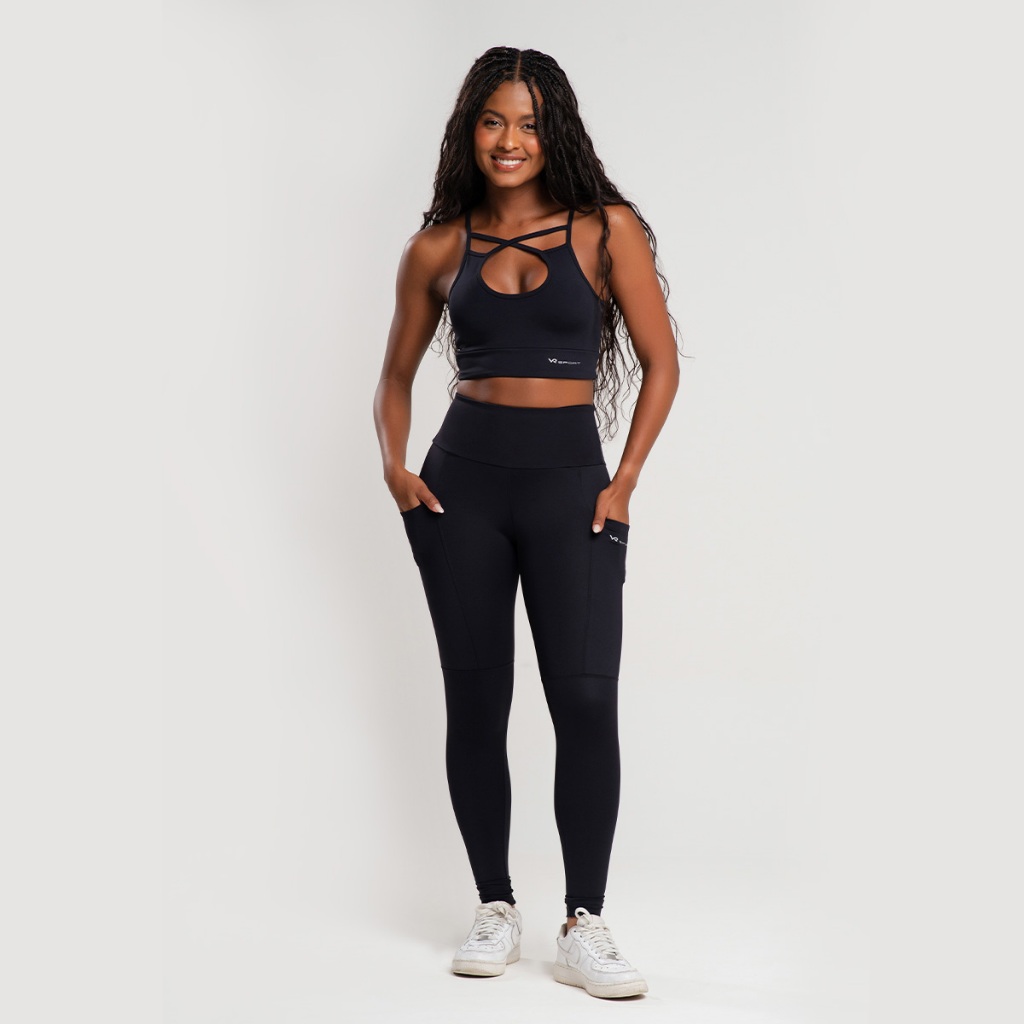 Conjunto Legging com Bolsos Top com bojos removíveis Poliamida