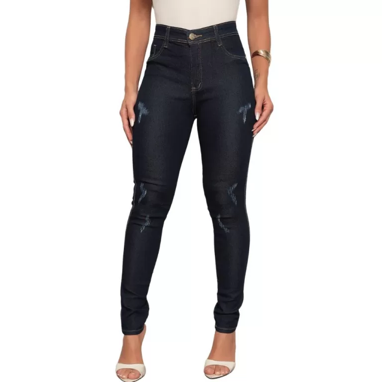 Calça Jeans Feminina Skinny Lycra Cintura Alta
